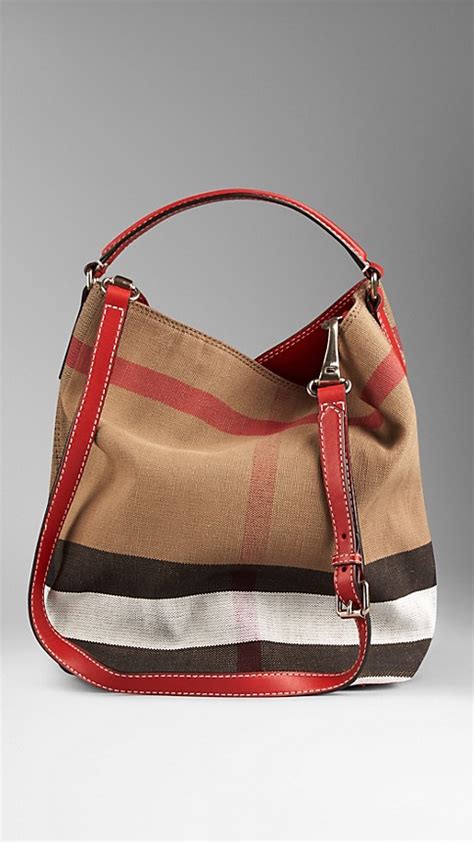 burberry medium canvas check hobo bag cadmium red|Burberry Hobo bags and purses for Women .